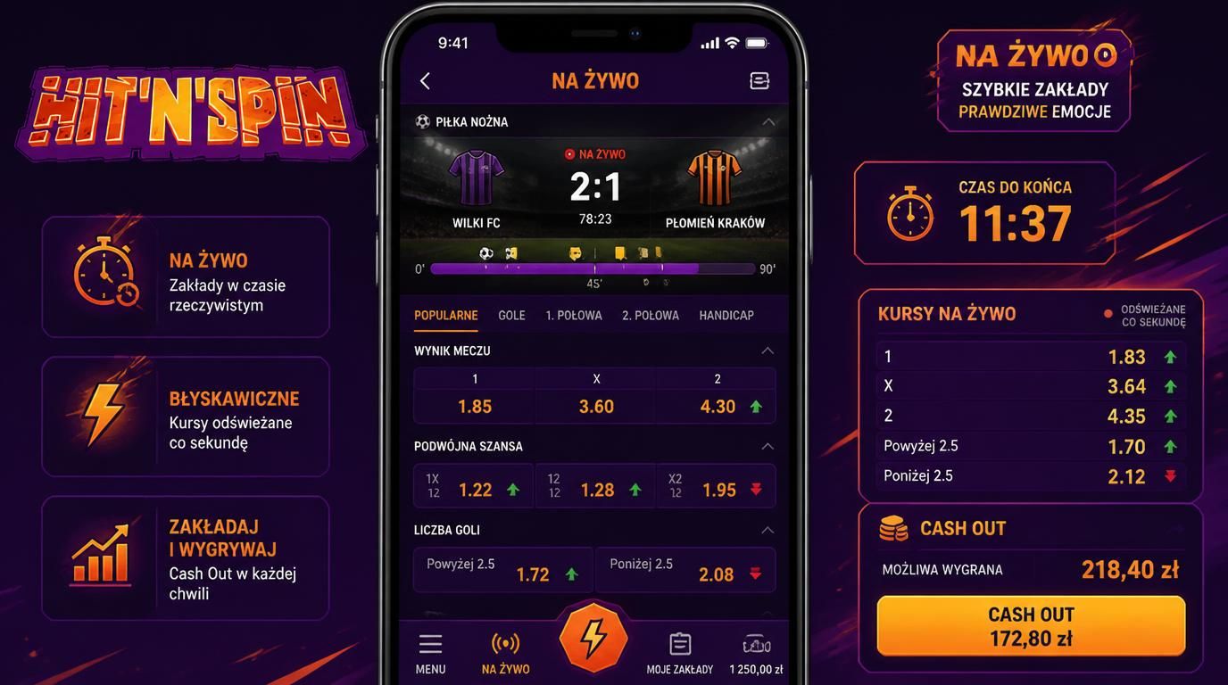 widok zakładów live z widocznym cash out i kursami