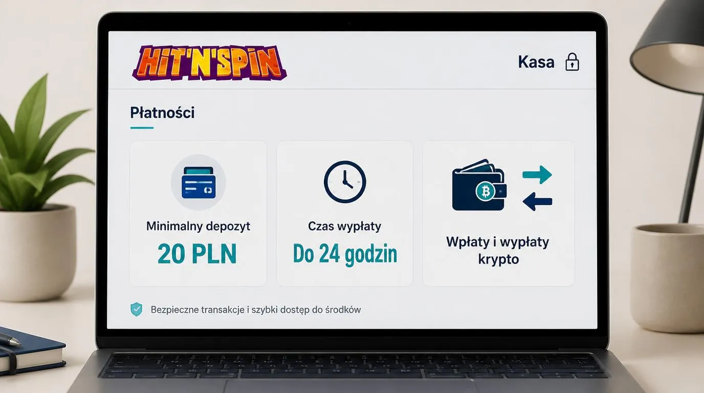 Panel kasowy z depozytem 20 PLN, terminem wypłaty do 24 godzin i opcjami wpłat oraz wypłat kryptowalutowych